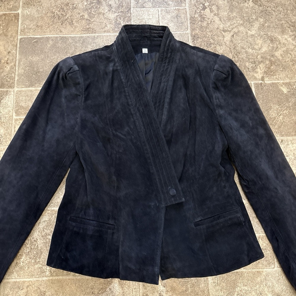 Vtg 80s Black Suede Leather Blazer Jacket 11/12 Victorian Goth Femme Structured